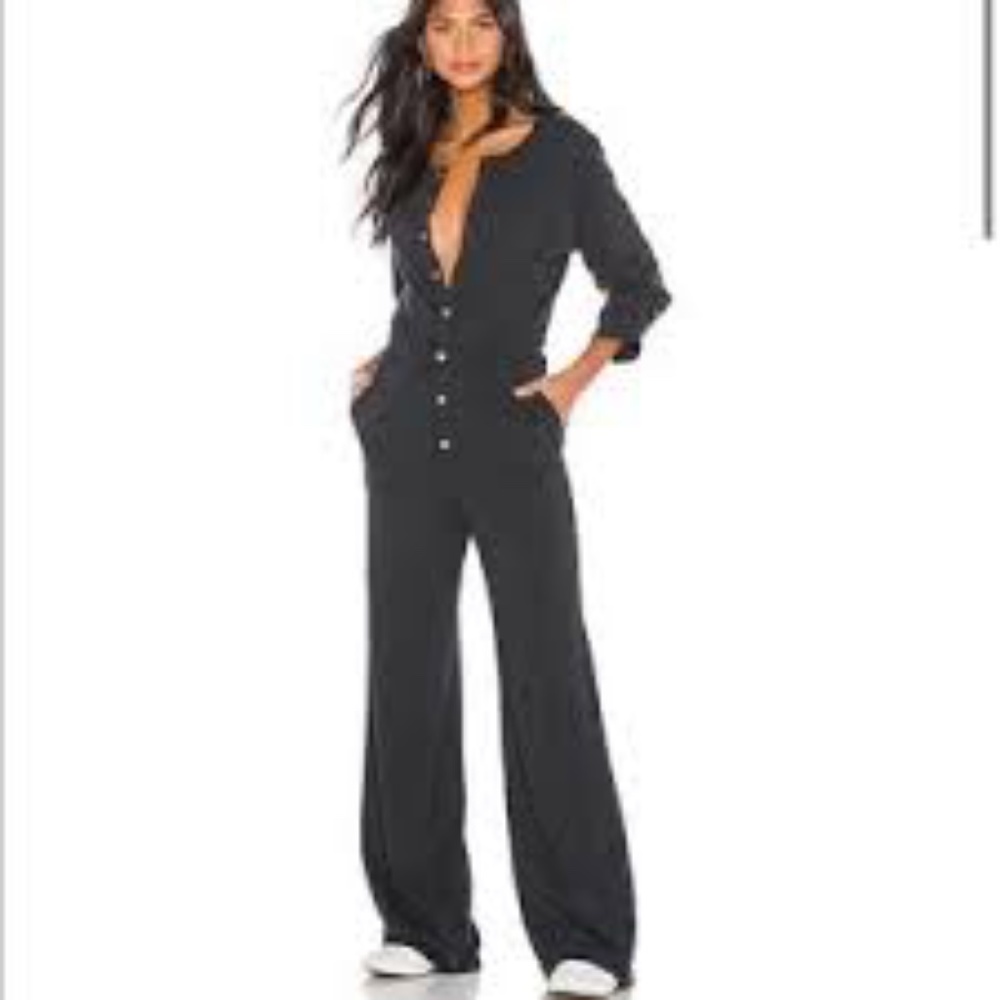 Spiritual Gangster Button Down Black Cotton Women's Jumpsuit Size Medium